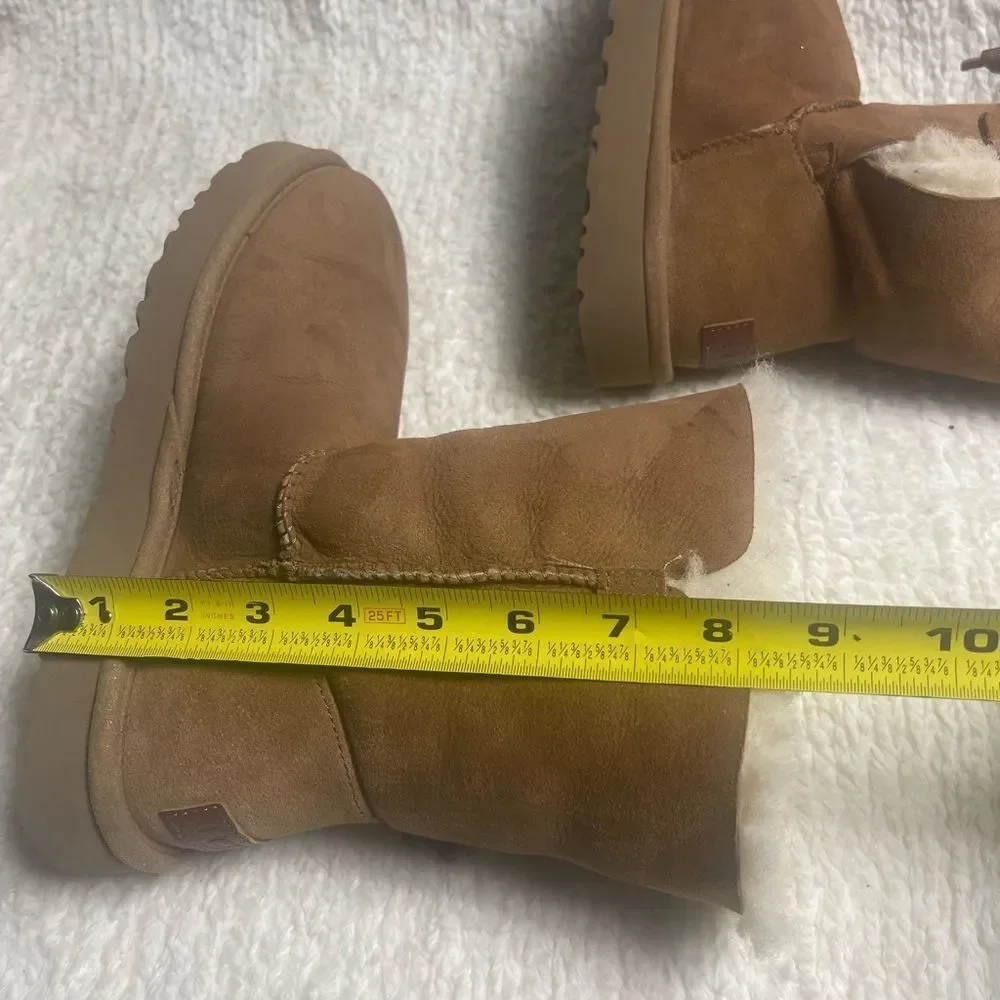 UGG Maia Chestnut suede sheepskin cuff short Boots  SZ7
